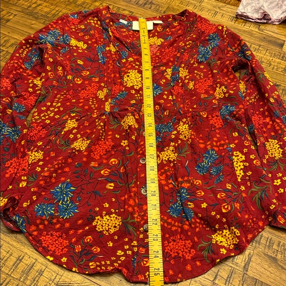 Anthropologie Maeve Red Floral Viscose Pintucked Blouse Women's Small - Picture 11 of 14